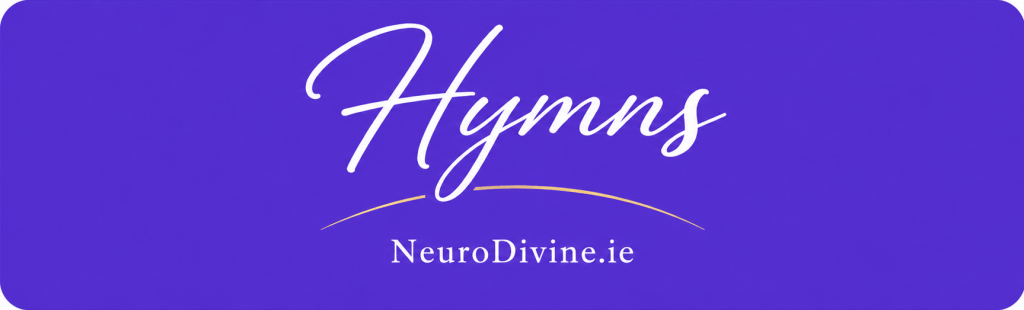 Cream script reading “Hymns” above “NeuroDivine.ie” on a soft purple background.