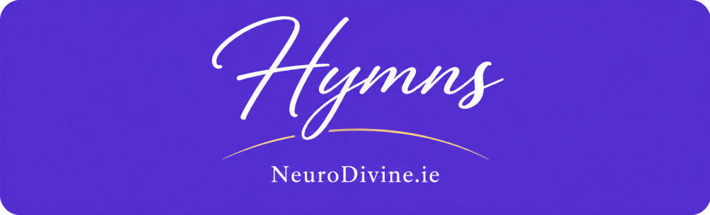 Cream script reading “Hymns” above “NeuroDivine.ie” on a soft purple background.